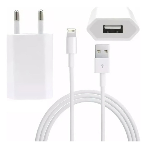 Cargador Usb De Pared + Cable Para Celular iPhone Samsung ® Color Blanco