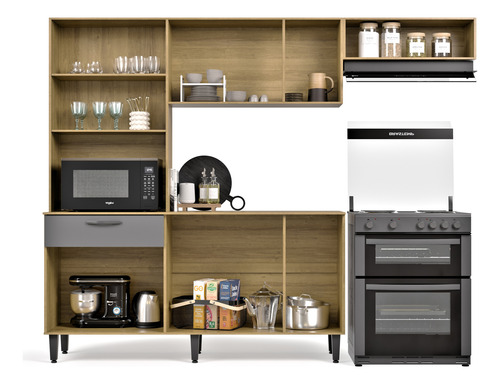 Kit Armário Cozinha Completo Com 10 Portas 1 Gaveta Multiuso