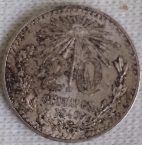 Moneda De Plata Ley .0720 20 Ctvs 1940
