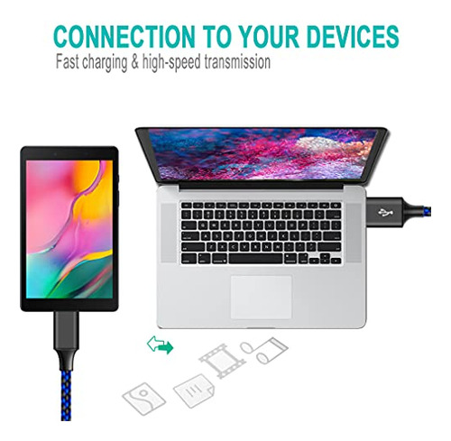 Paquete De 3 Cables Micro Usb De 6 Pies Para Android, Trenza