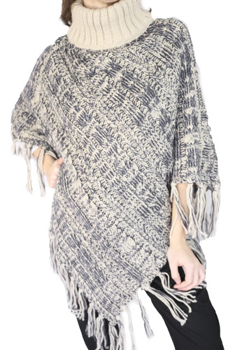 Poncho Tejido Premium Con Cuello Trenzas Azul Exclusivos 