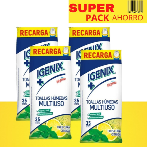 Recarga Igenix Toallas Húmedas Multiuso Pack X4