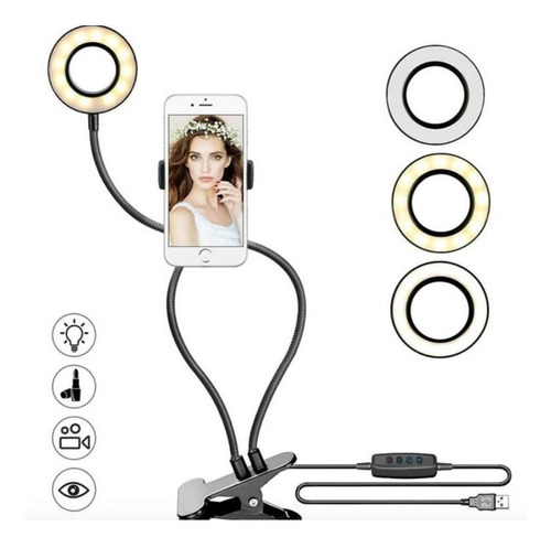 Kit 2en1 Aro Luz Fotografia Led Selfie Soporte 