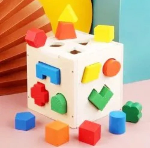 Juguete De Encaje Madera Cubo Didáctico Figuras Geométricas
