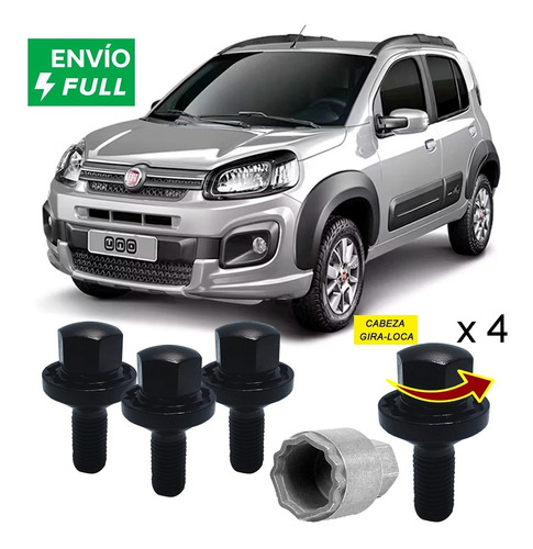 Kit 4 Tuercas Seguridad 12 X 1.25  Nuevo Fiat Uno - Full!