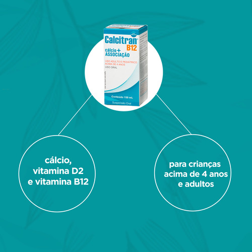 Kit 2 Calcitran B12 Solução 150ml Calcio Vitamina D3 E B12 Sabor Cereja