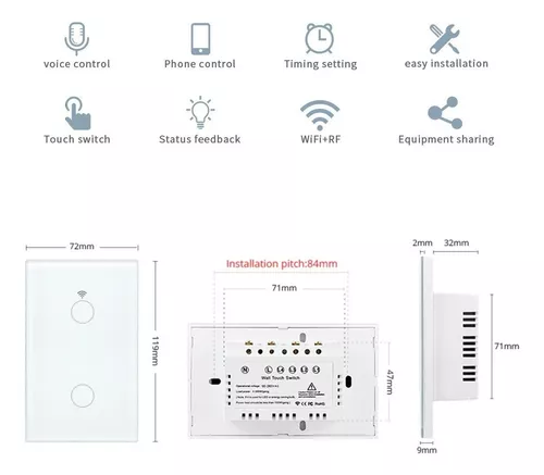 WiFi Smart Light Switch, RF433, sem fio neutro, fogo único, vida