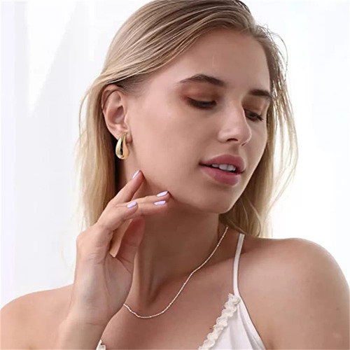 2 Pares De Pendientes De Aro Huecos Con Forma De Gota De Agu