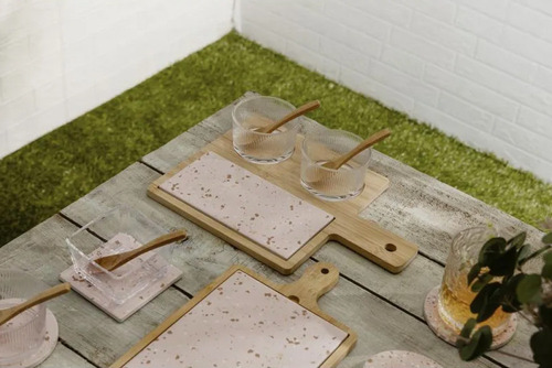 Conjunto 6 Peças Petisqueira Terrazo Colher E Bandeja Lyor