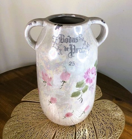 Vaso Rústico Cerâmica Craquelado Bodas De Prata 25 Anos 31,5