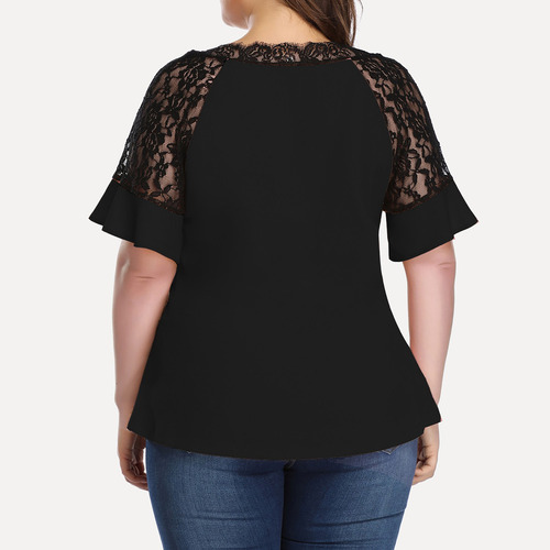 Playera De Mujer, Talla Grande, De Chifón, Cuello En V, Enca