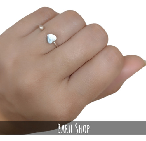 Imagen 4 de 8 de Anillo Plata 925 Regulable Diseño Corazón Con Bolita