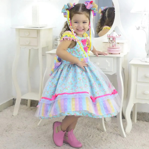 Vestido Junina Pop It + 2 Laços + Armação - Luxuoso