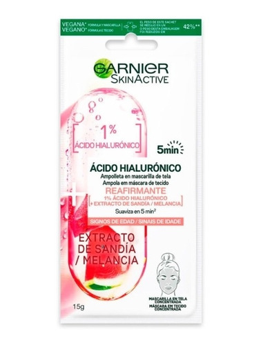 Ampolla En Mascarilla De Tela Garnier Con Hialurónico X 1 U