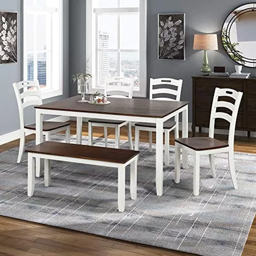 Merax Juego de mesa de comedor para 4, juego de mesa de cocina, juego de  mesa de comedor y sillas de madera, juego de comedor para comedor/cocina y