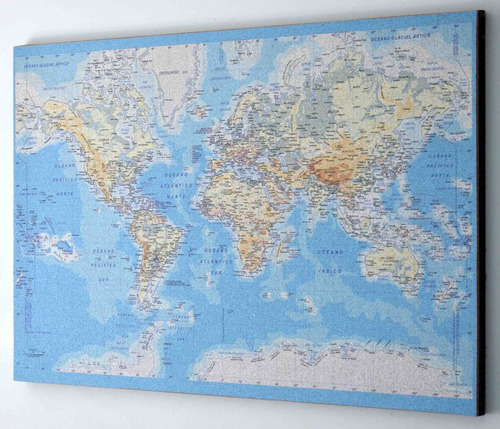 Mapa Mundial En Cuadro De Corcho De 90x60 Cm - Unico !!!