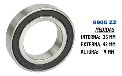 Rodamiento 6905 Zz 2 Sello Metal 25x42x9 Mm Koyo