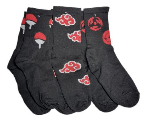 3 Pares Calcetas Naruto Uchiha Sharingans Anime Moda Urbana