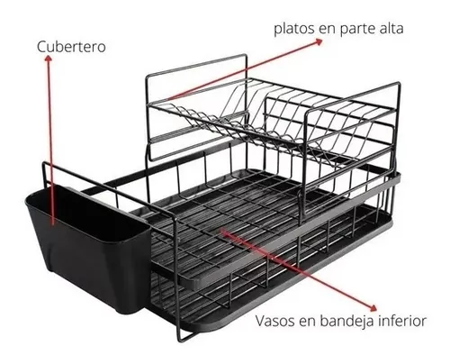 Escurreplatos De 2 Niveles Con Recubrimiento Negro Vonne