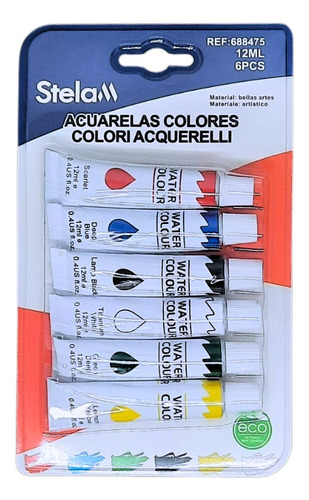 Kit De Acuarelas De Colores Primarios 6 Und De 12ml Por Tubo