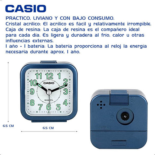 Reloj Despertador Casio Tq-141 Incluye Bateria Color Azul