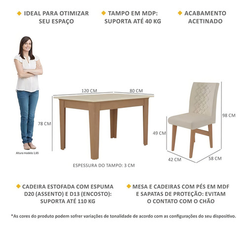Mesa Jantar C/ 4 Cadeiras Rio Multimóveis Ex1005 Mad/off/bg