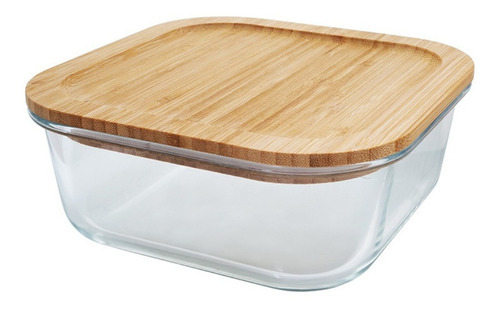 Pote Hermético Quadrado Com Tampa De Bambu 1,15 L Hauskraft