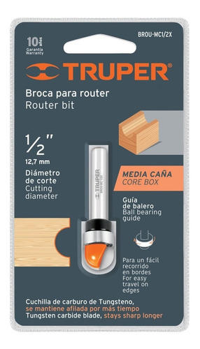 Imagen 4 de 4 de Broca Para Router, Media Caña, 1/2 Con Balero 11464