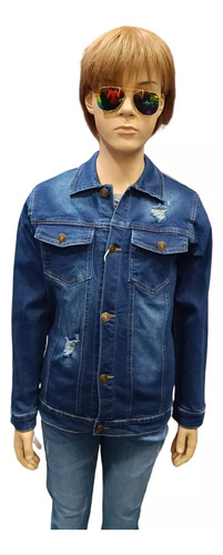 Chaqueta Mezclila Niño Elasticada Rasgada Azul