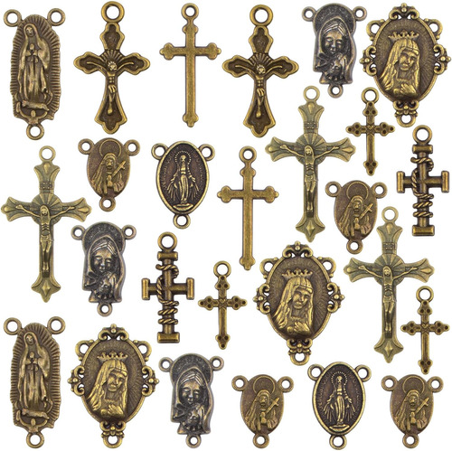 50pcs Bronce Antiguo Rosario Cruz Y Centro Milagrosa Me...