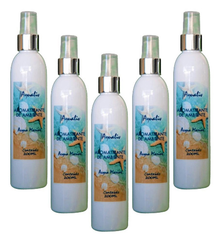 Kit 5 Aromatizador Ambientes Aroma Acqua Marine Frasco 200ml