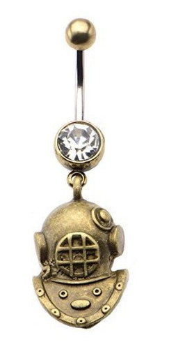 Aros - 14g-7-16(11mm) Belly Navel Ring With Antique Brass Di