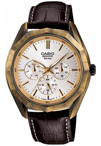 Reloj Casio Bem-310al-7a Hombre Correa De Cuero Envio Gratis