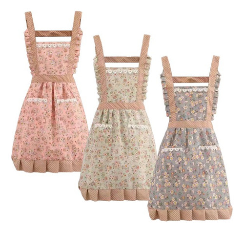 3 Pzs Delantal Ajustable Para Mujer, Cocina Multiusos Chef