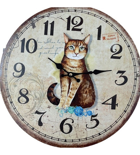 Reloj De Pared Diseño De Gato Análogo Y A Color De La Estructura Cafe