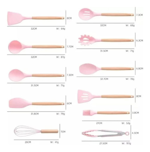 Utensilios De Cocina De Silicona Cuchillos Cucharas Tabla Rosa