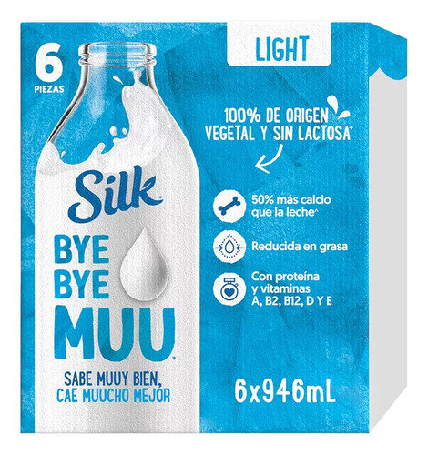 Silk Bye Bye Muu Light Bebida Vegetal 6pzas 946ml (2 Cajas)