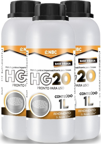 Hidrofugante Impermeabilizante 3l Para Gesso Pronto Hg20