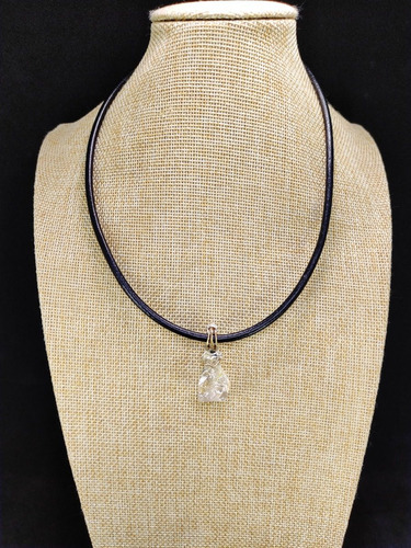 Cuarzo Rutilo Dorado Collar De Cuero Grueso Negro Y Bronce