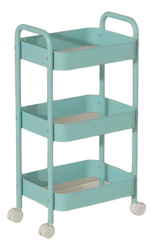 Carrito Auxiliar Metalico Para Estetica 3 Niveles Color Turquesa