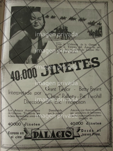 Cartel Antiguo De Cine. 40,000 Jinetes 1941