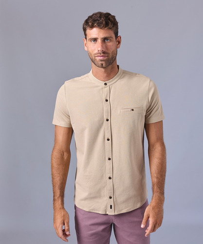 Mbo Polo Manga Corta Pique Cuello Nerú Beige Oi24