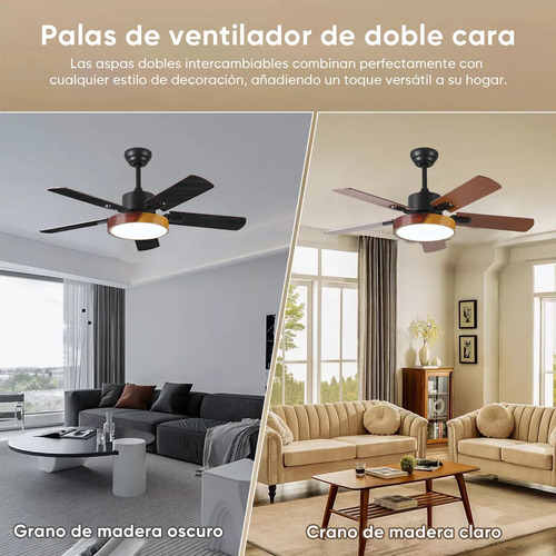 Ventilador De Techo Modernos De 52 Pulgadas, Ventilador De Techo Con Luz Led Y Control Remoto, Lampara Ventilador Silencioso De 5 Aspas Para Interior/exterior Con 3cct+6 Velocidades