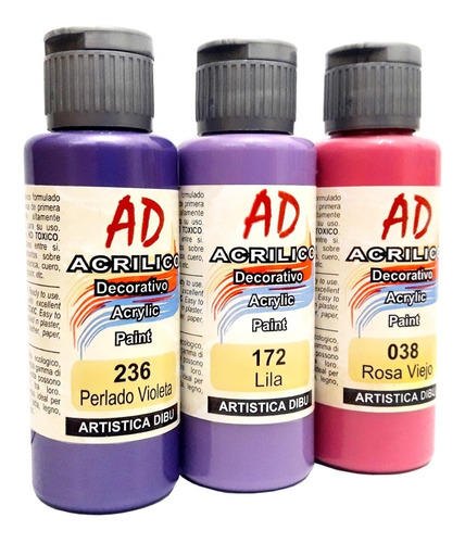 Pintura Acrílica Acrílico Decorativo X3 Unid. 60ml.