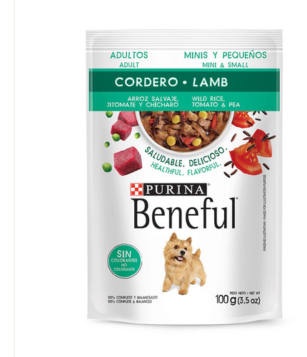 Alimento Beneful Adulto Cordero Arroz Guisantes 100 Gr.