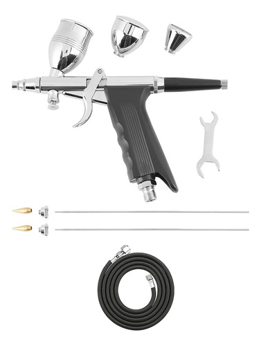 Kit de aerógrafo, aerógrafo de gatilho duplo, ferramenta de PU prateada/preta