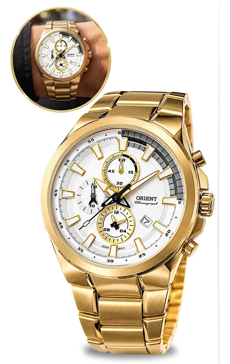 Relógio Masculino Orient de Aço Inoxidável Dourado, Analógico e À Prova D'água