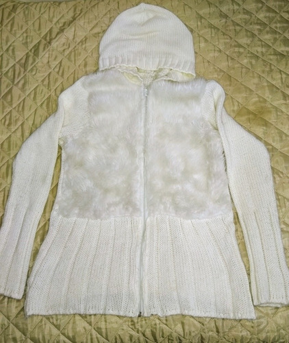 Saco Sacón Cardigan Lana Con Piel Sintética L