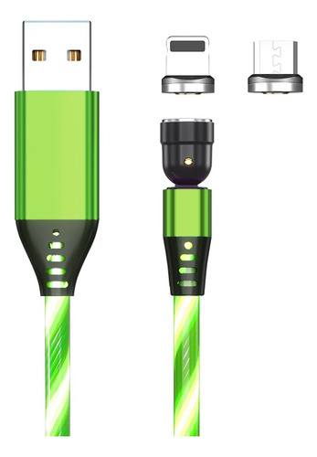 Cable Usb Magnético 3en1 Carga Rápida+ Datos+ Giratorio 540° Color Verde 2m