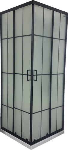 Mampara Gorena Box Ducha York Fon 90cm Cabina Recta S/base Armazón Negro Panel Esfumado Fon